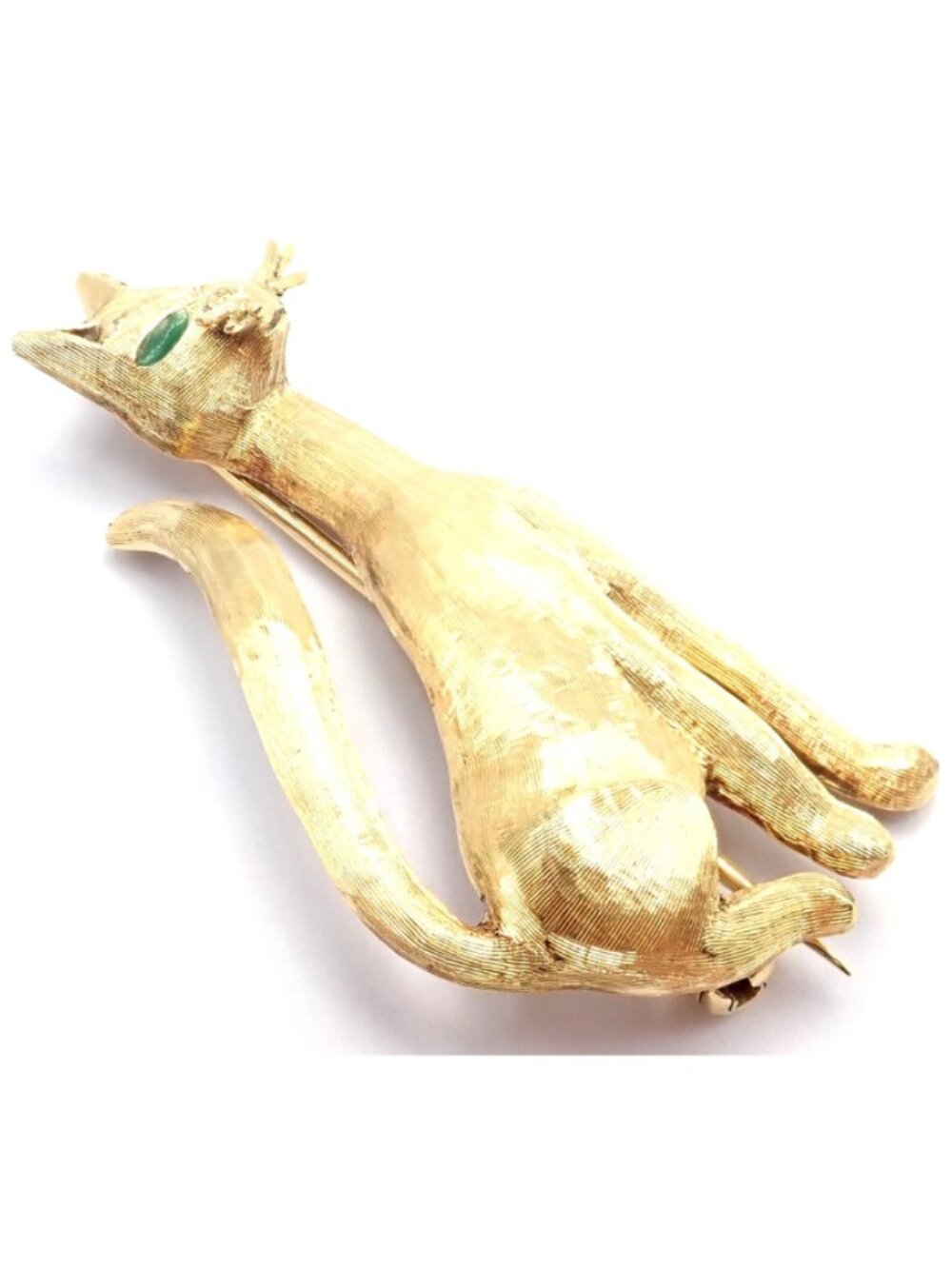 Authentic! Tiffany & Co 18k Yellow Gold Emerald Cat Pin Brooch - Picture 12 of 12
